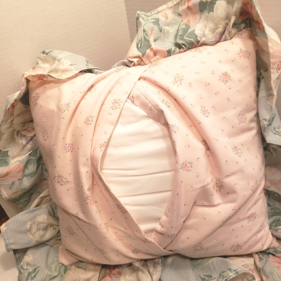 HAND CRAFTED Shabby Chic Floral Ruffled Pillow in Pastel Pinks and Blues - Picture 5 of 6
